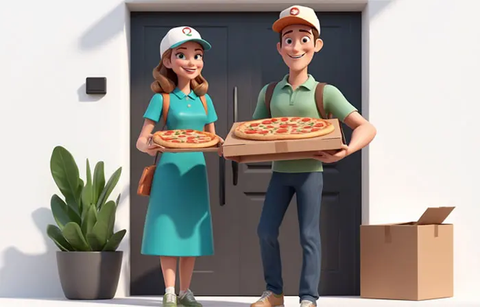 Pizza Delivery Concept 3D Character Design Illustration